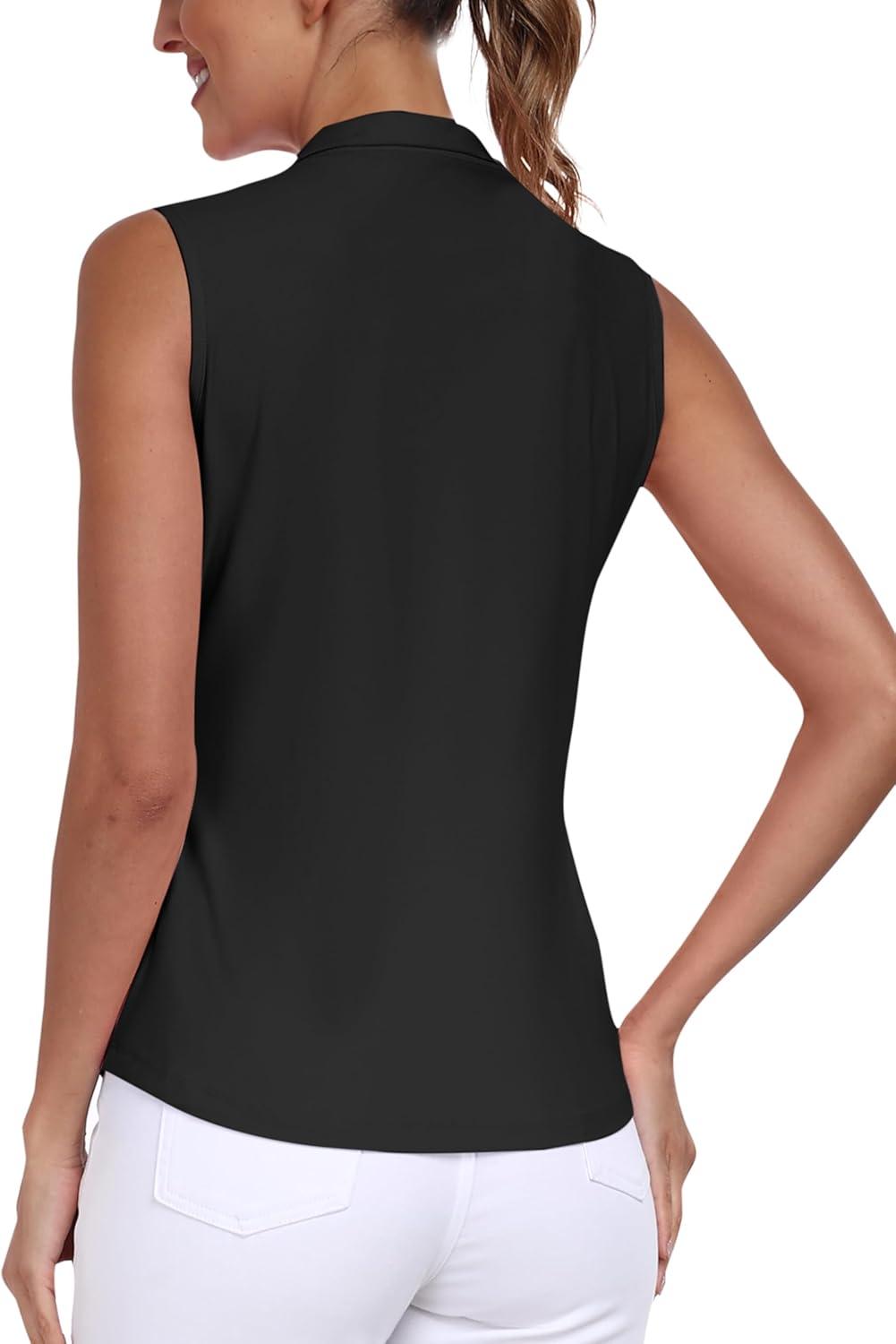 imageAIRIKE Sleeveless Golf Shirts for Women UPF 50 Quarter Zip Quick Dry Tennis Workout Tank Tops2025black