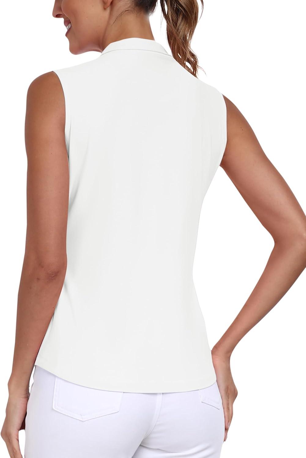 imageAIRIKE Sleeveless Golf Shirts for Women UPF 50 Quarter Zip Quick Dry Tennis Workout Tank Tops2025white