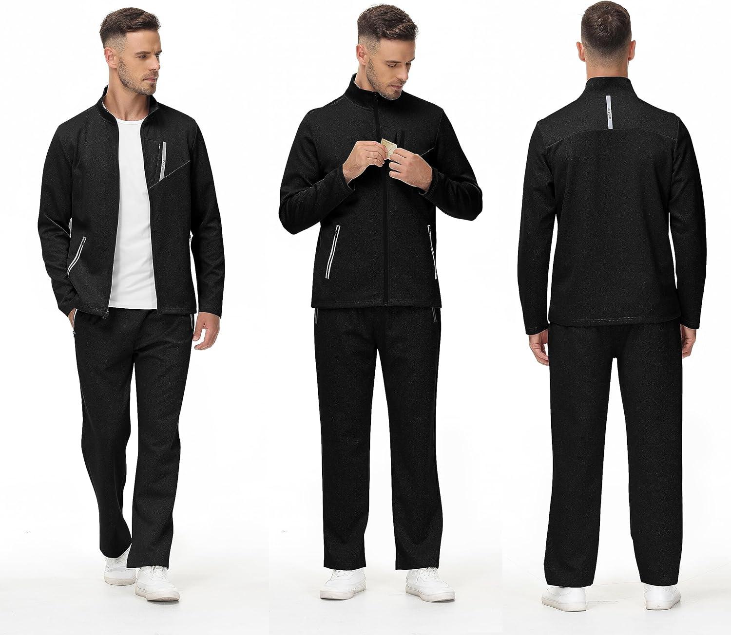 imageMoFiz Mens Tracksuit Jogging Sports Sweatsuit Comfortable Outfits Casual Athletic Pants Full zip Jacket 2 PieceBlack