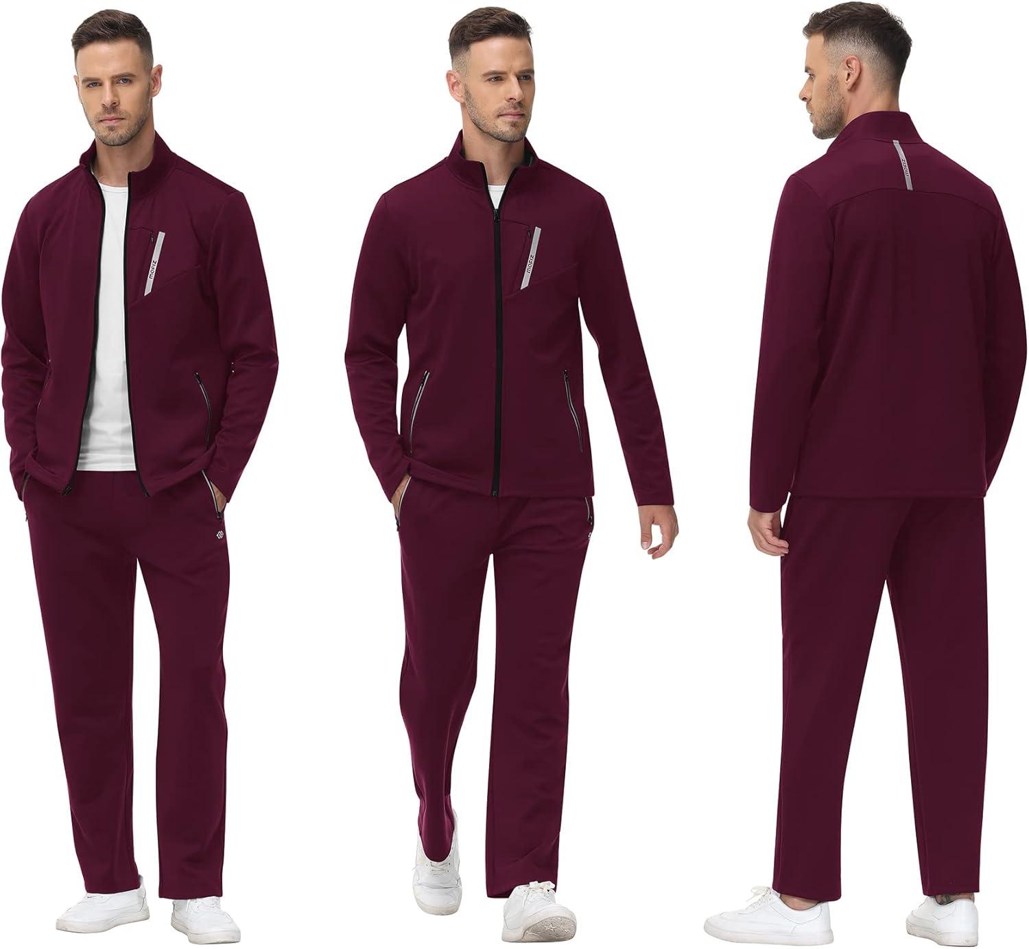imageMoFiz Mens Tracksuit Jogging Sports Sweatsuit Comfortable Outfits Casual Athletic Pants Full zip Jacket 2 PieceDark Red