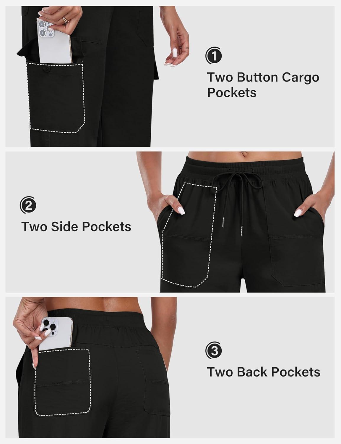 imageMoFiz Womens Hiking Pants Roll Up Convertible Capri Pant Lightweight Quick Dry Outdoor Travel Athletic Pants Pockets Black XL