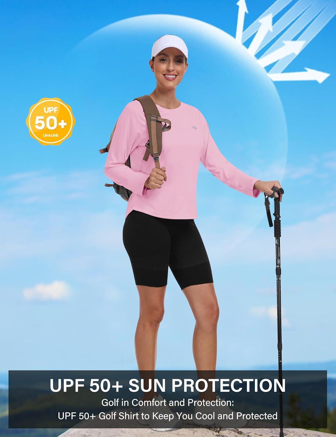 imageMoFiz Womens UPF 50 Sun Protection Long Sleeve Shirts for Hiking Running Athletic Quick Dry Loose Fit Workout Tops