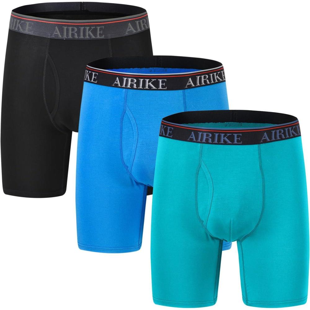 imageAIRIKE Boxer Briefs Men Pack Long Leg Soft Black Underwear Big Size and Tall Underpants3 Colors Pack