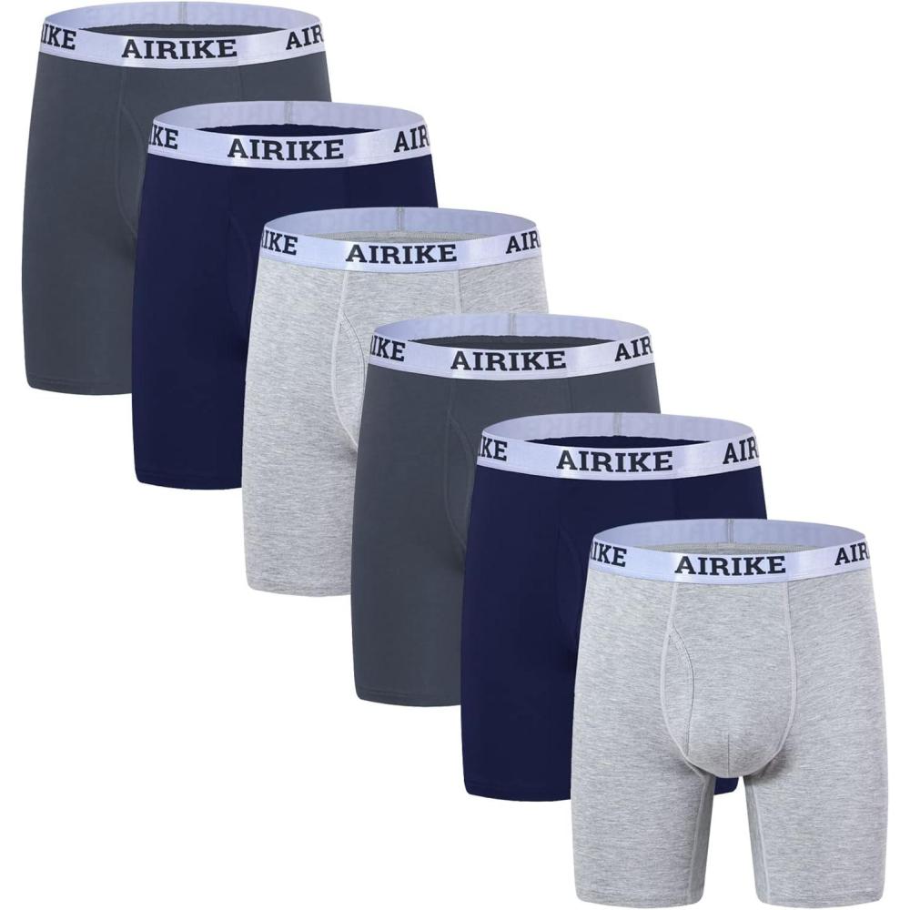 imageAIRIKE Boxer Briefs Men Pack Long Leg Soft Black Underwear Big Size and Tall Underpants3 Colors2 Pack2