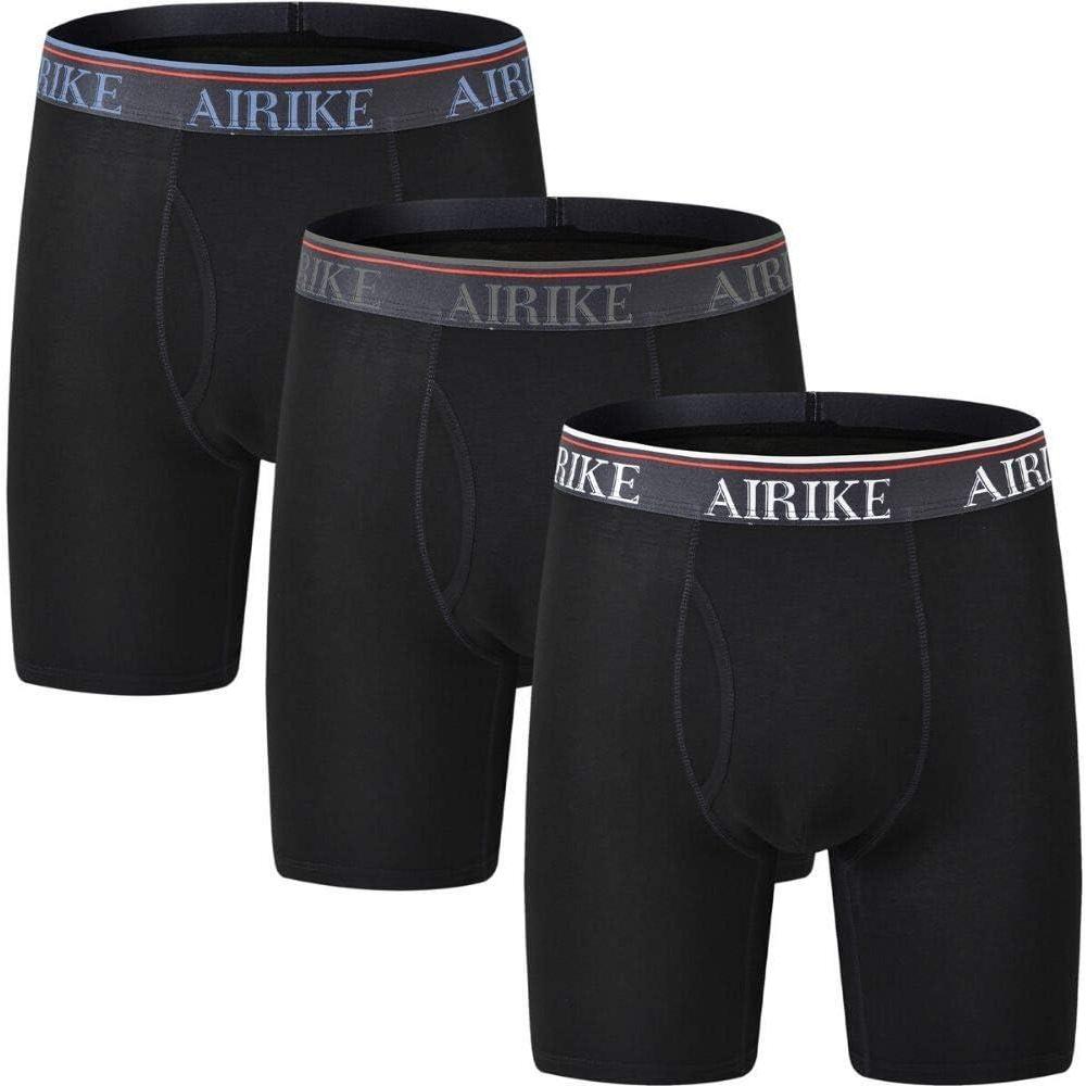 imageAIRIKE Boxer Briefs Men Pack Long Leg Soft Black Underwear Big Size and Tall UnderpantsBlack 3 Pack