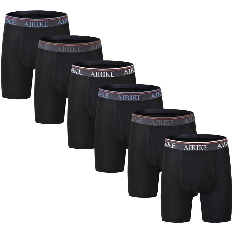imageAIRIKE Boxer Briefs Men Pack Long Leg Soft Black Underwear Big Size and Tall UnderpantsBlack 6 Pack