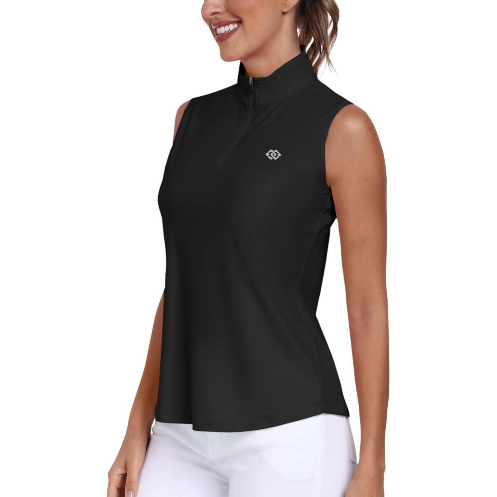 imageAIRIKE Sleeveless Golf Shirts for Women UPF 50 Quarter Zip Quick Dry Tennis Workout Tank Tops2025black
