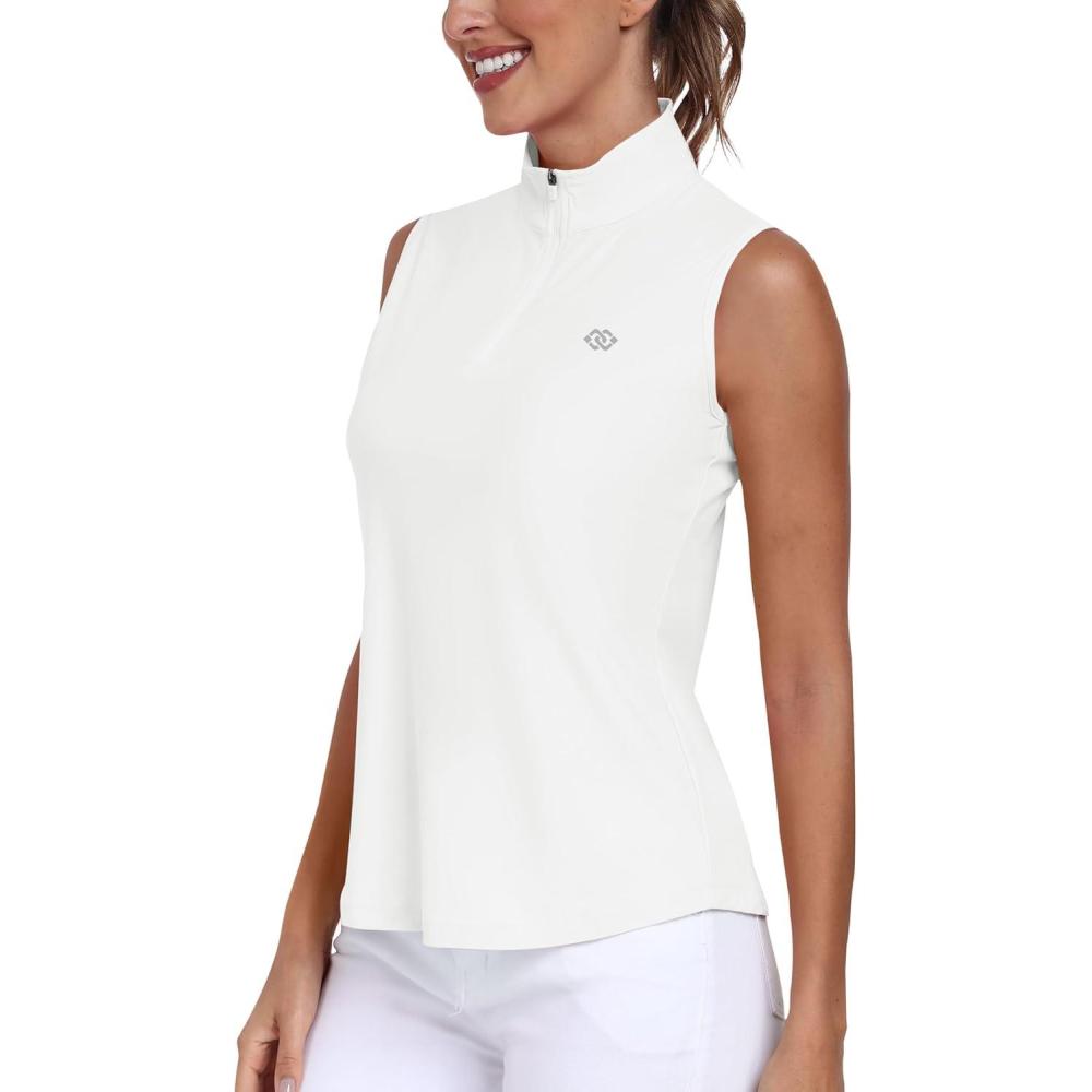 imageAIRIKE Sleeveless Golf Shirts for Women UPF 50 Quarter Zip Quick Dry Tennis Workout Tank Tops2025white