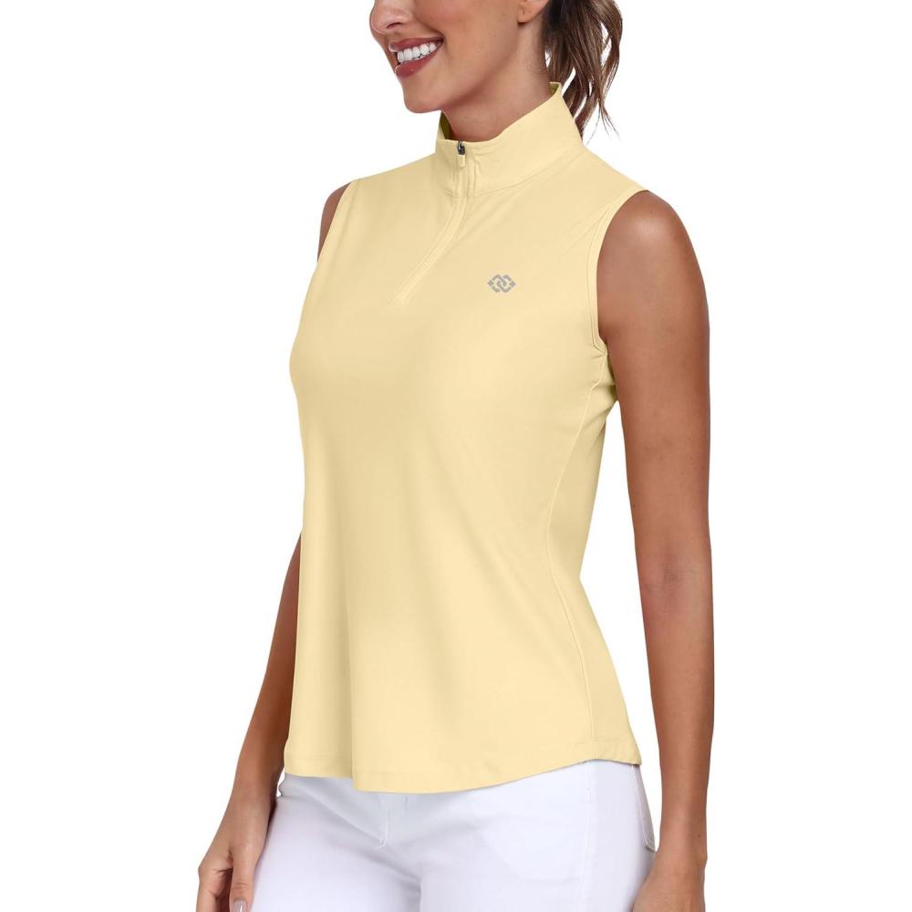 imageAIRIKE Sleeveless Golf Shirts for Women UPF 50 Quarter Zip Quick Dry Tennis Workout Tank Tops2025yellow