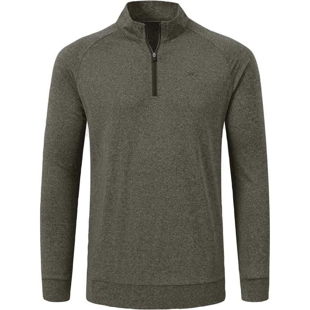 imageJINSHI Mens Long Sleeve Quarter Zip Pullover Stand Collar Active Golf Polo Shirt 14 Zipper Fleece Lining Workout TopArmy Green