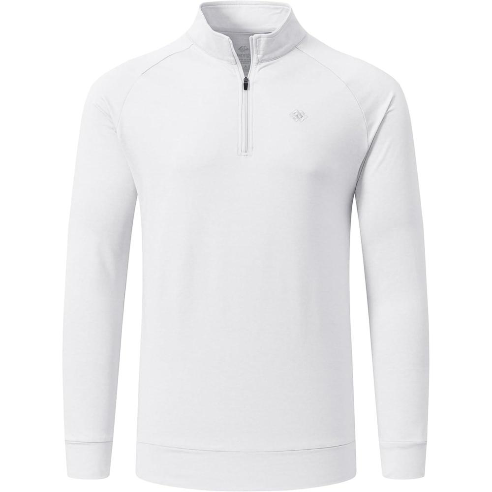imageJINSHI Mens Long Sleeve Quarter Zip Pullover Stand Collar Active Golf Polo Shirt 14 Zipper Fleece Lining Workout TopAwhite