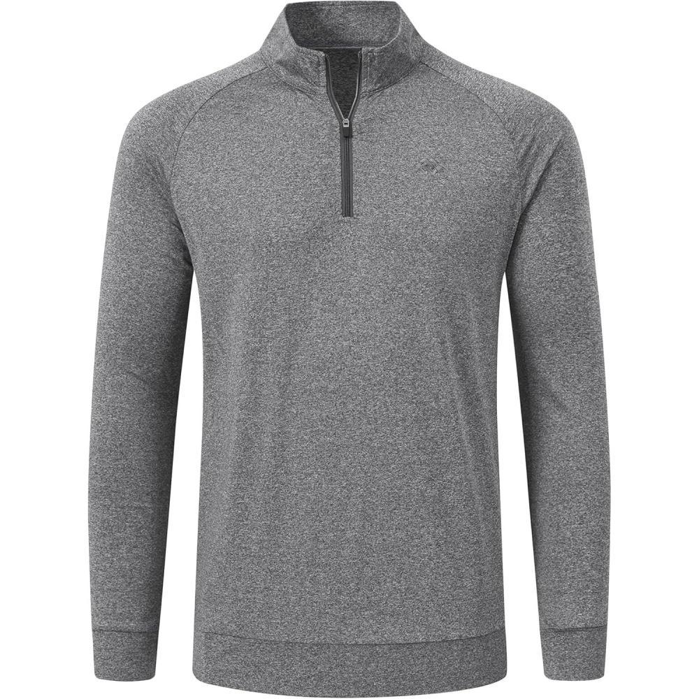 imageJINSHI Mens Long Sleeve Quarter Zip Pullover Stand Collar Active Golf Polo Shirt 14 Zipper Fleece Lining Workout TopDark Grey