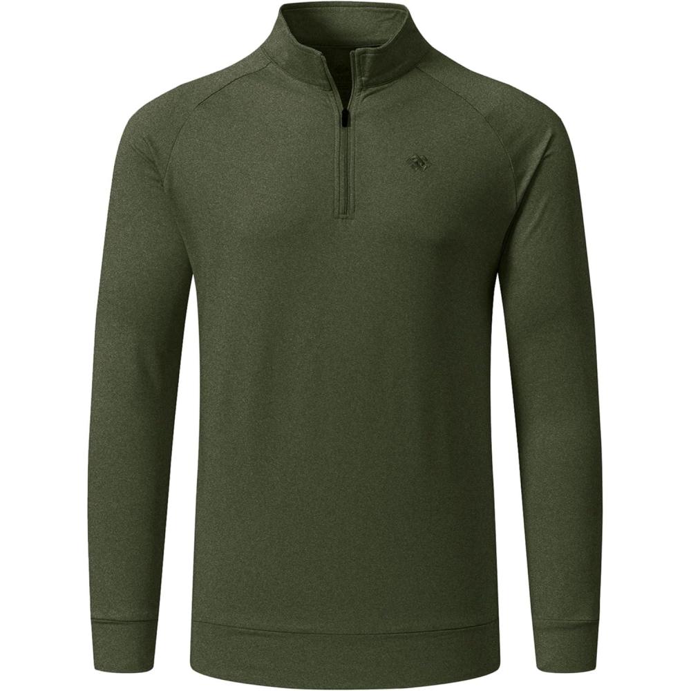 imageJINSHI Mens Long Sleeve Quarter Zip Pullover Stand Collar Active Golf Polo Shirt 14 Zipper Fleece Lining Workout TopGreen