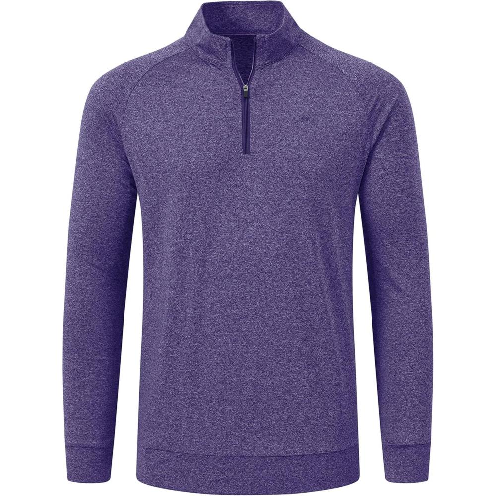 imageJINSHI Mens Long Sleeve Quarter Zip Pullover Stand Collar Active Golf Polo Shirt 14 Zipper Fleece Lining Workout TopPurple
