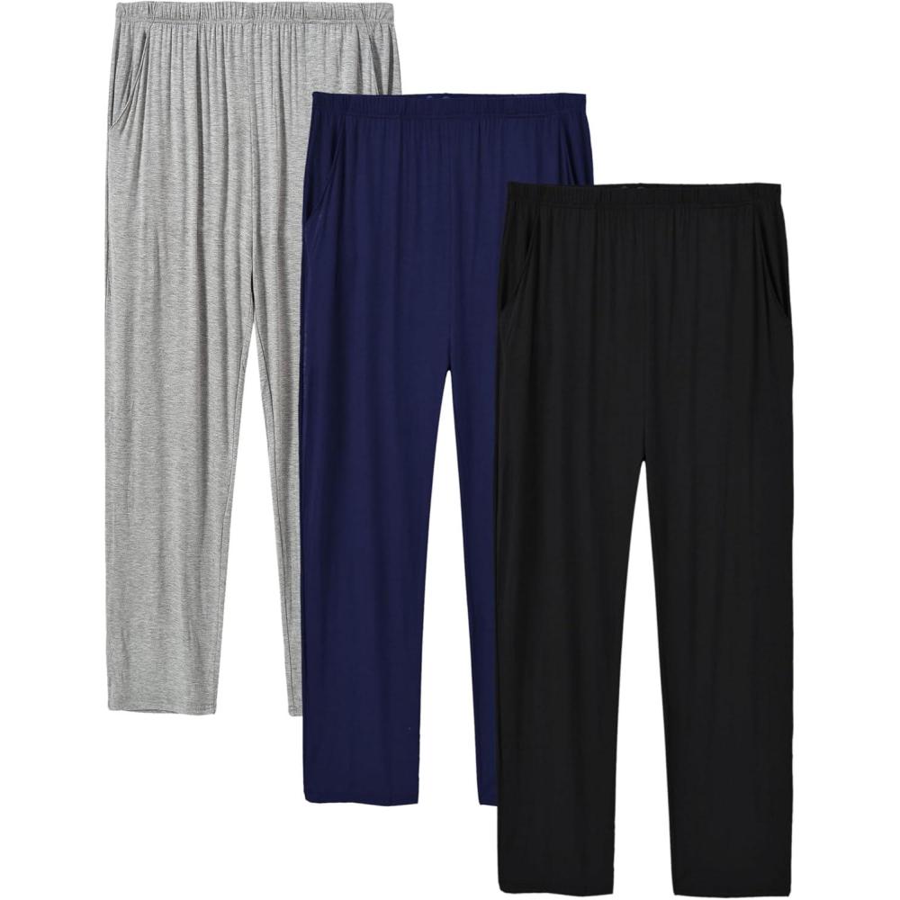 imageJINSHI Mens Pajama Pants Soft Modal Pajama Bottoms Loose Long Pj Pant Thin Sleepwear Lounge Pants with Pockets 2 PackRblackNavy BlueLight Grey