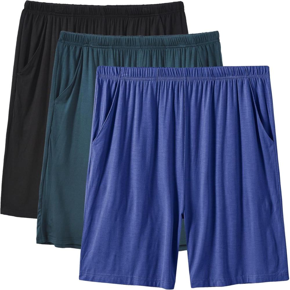imageJINSHI Mens Pajama Shorts Soft Comfortable Lightweight Elastic Drawstring Men Lounge Sleep Shorts with PocketsA03blueLake BlueBlack