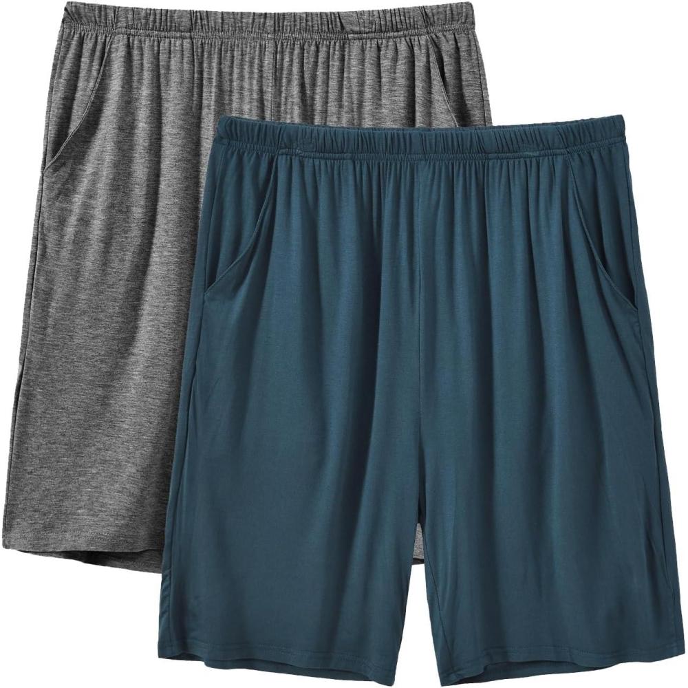 imageJINSHI Mens Pajama Shorts Soft Comfortable Lightweight Elastic Drawstring Men Lounge Sleep Shorts with PocketsDark GrayLake Blue