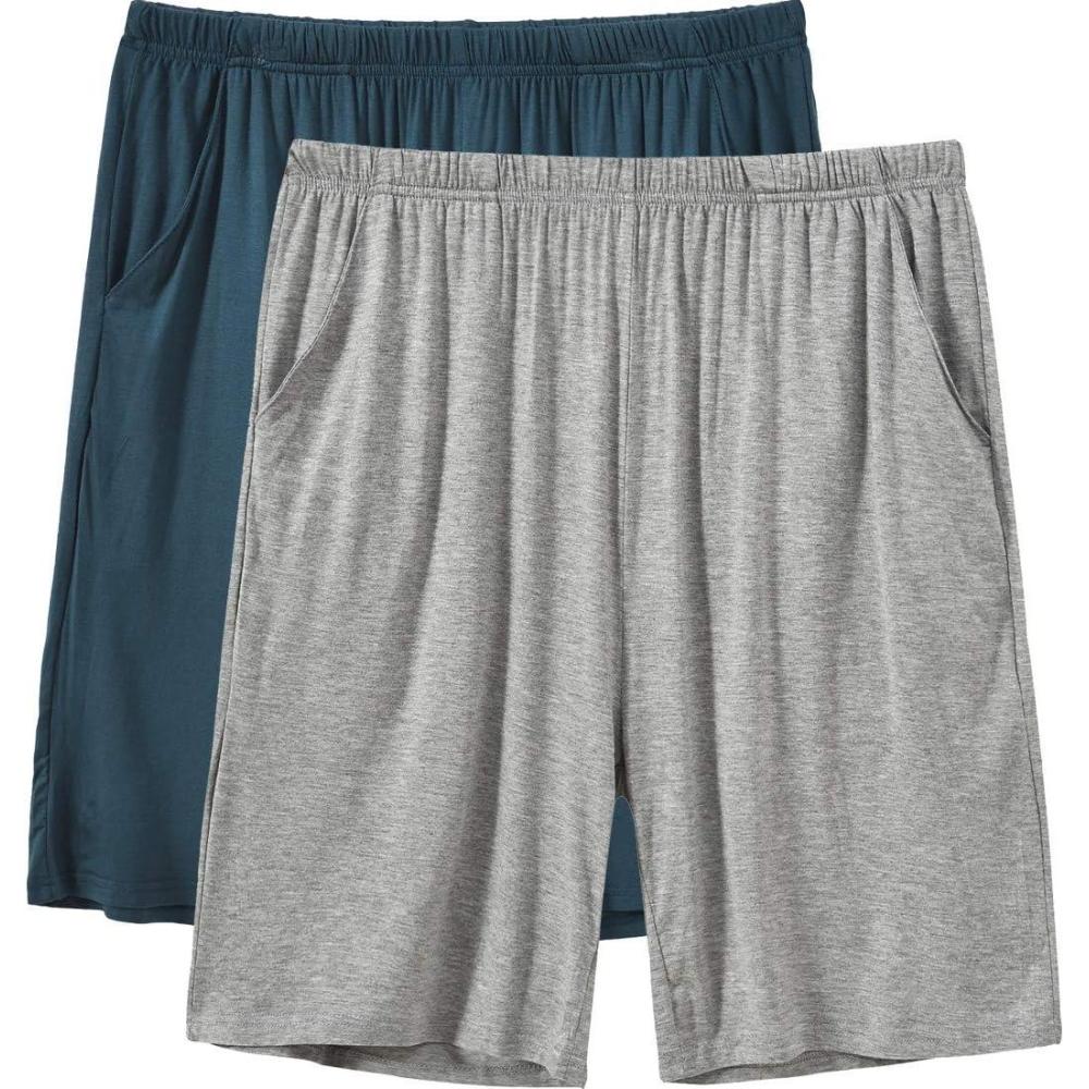 imageJINSHI Mens Pajama Shorts Soft Comfortable Lightweight Elastic Drawstring Men Lounge Sleep Shorts with PocketsGreyLake Blue