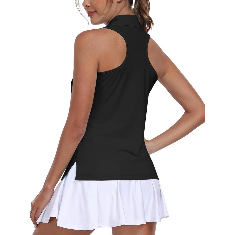imageJINSHI Womens Tennis Shirt Sleeveless Golf Shirts Quick Dry Pickleball Shirts UPF 50 TShirts with ZipperY02black