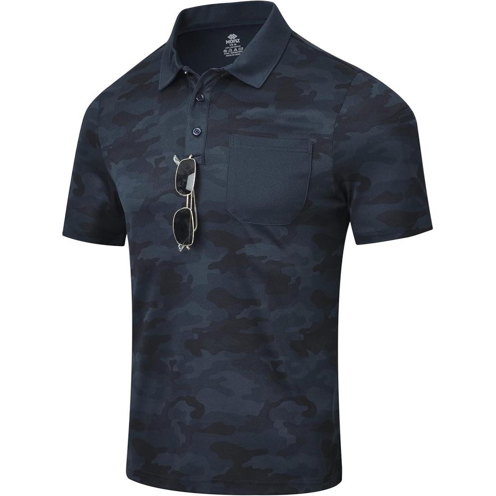 imageMoFiz Mens Camo Polo Golf Shirts Lightweight Dry Fit Pique Short Sleeve Collared Hiking TShirts Dry fit ActivewearBlue Camo
