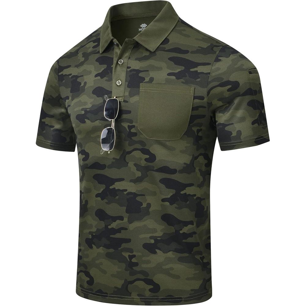 imageMoFiz Mens Camo Polo Golf Shirts Lightweight Dry Fit Pique Short Sleeve Collared Hiking TShirts Dry fit ActivewearGreen Camo