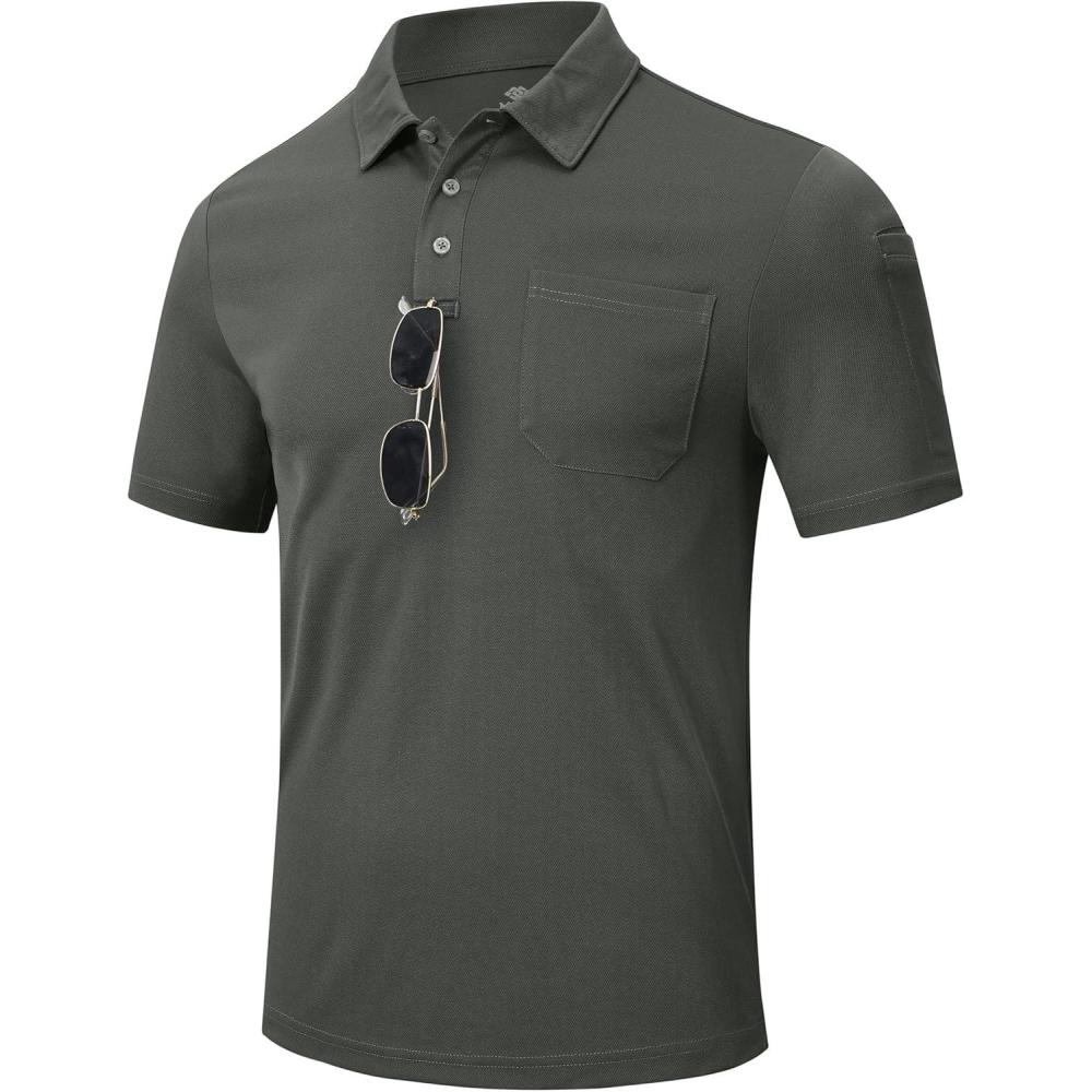 imageMoFiz Mens Camo Polo Golf Shirts Lightweight Dry Fit Pique Short Sleeve Collared Hiking TShirts Dry fit ActivewearSolid  Deep Grey
