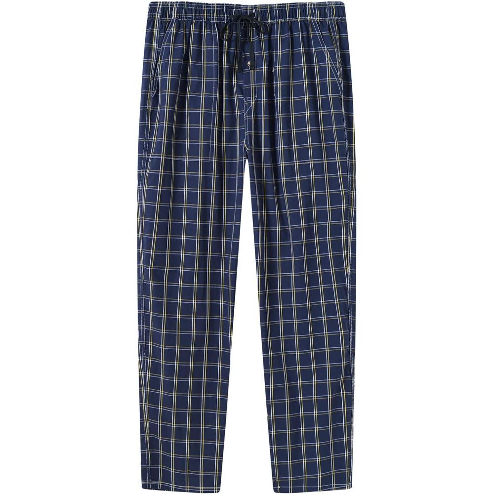 imageMoFiz Mens Cotton Pajama Pants Lightweight Lounge Sleep Plaid Bottoms with Pockets DrawstringPlaid 63