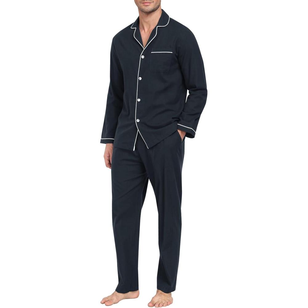 imageMoFiz Mens Cotton Pajamas Sets Sleepwear Long Sleeve Button Down Loungewear with Pants Soft Pjs Lounge Set with PocketsGrey