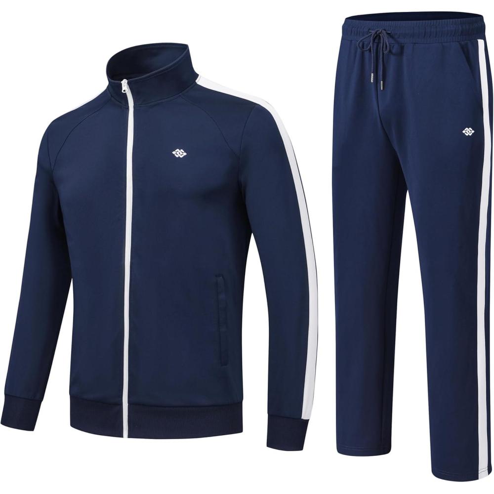 imageMoFiz Mens Tracksuit Jogging Sports Sweatsuit Comfortable Outfits Casual Athletic Pants Full zip Jacket 2 Piece2024anavy