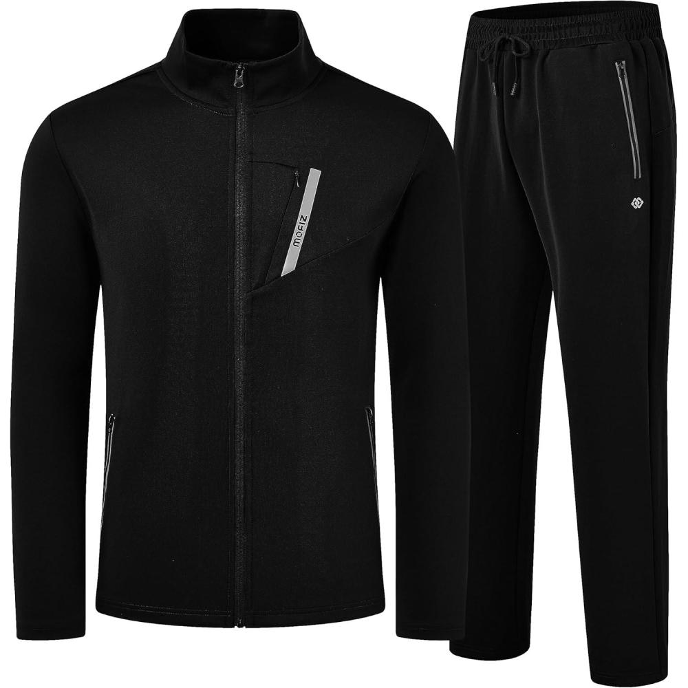 imageMoFiz Mens Tracksuit Jogging Sports Sweatsuit Comfortable Outfits Casual Athletic Pants Full zip Jacket 2 PieceBlack