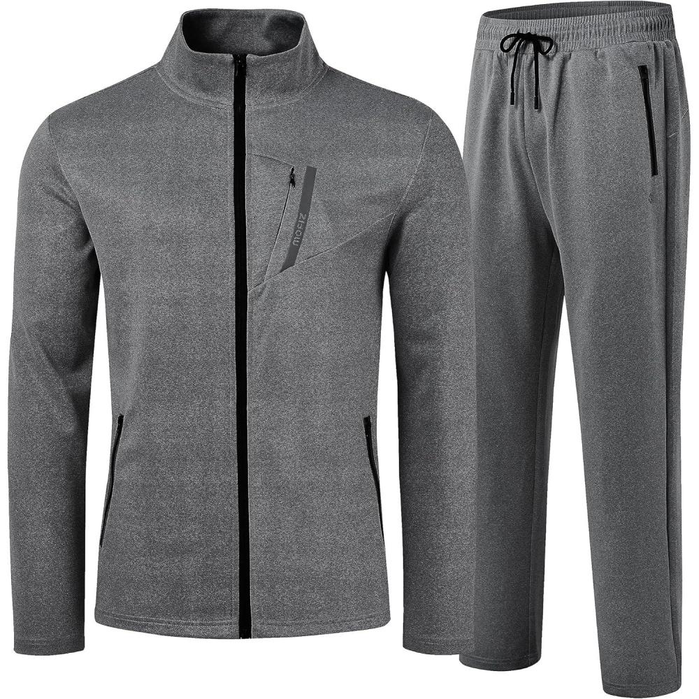 imageMoFiz Mens Tracksuit Jogging Sports Sweatsuit Comfortable Outfits Casual Athletic Pants Full zip Jacket 2 PieceDeep Grey