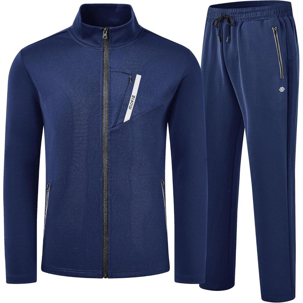 imageMoFiz Mens Tracksuit Jogging Sports Sweatsuit Comfortable Outfits Casual Athletic Pants Full zip Jacket 2 PieceNavy
