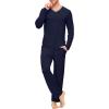 JINSHI Men’s Pajama Sets Sleepwear Nightwear Lightweight Quick Dry Soft 2 Piece Long Sleeve Mens Loungewear Sets with Pocket(A2-navy)