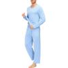 JINSHI Men’s Pajama Sets Sleepwear Nightwear Lightweight Quick Dry Soft 2 Piece Long Sleeve Mens Loungewear Sets with Pocket(A7-sky Blue)