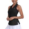JINSHI Womens Tennis Shirt Sleeveless Golf Shirts Quick Dry Pickleball Shirts UPF 50+ T-Shirts with Zipper(Y02-black)