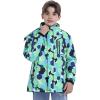 MoFiz Boys Waterproof Skiing Jacket Kids Hooded Fleece Winter Snowboard Jackets Windproof Warm Outerwear with Zip Pockets(Print Green)