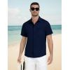 MoFiz Mens Casual Button Down Shirt Short Sleeve Strech Wrinkle Free Dress Shirts(Navy Blue)