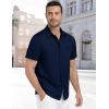 MoFiz Mens Casual Button Down Shirt Short Sleeve Strech Wrinkle Free Dress Shirts(Navy Blue)