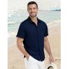 MoFiz Mens Casual Button Down Shirt Short Sleeve Strech Wrinkle Free Dress Shirts(Navy Blue)