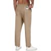 MoFiz Mens Casual Pants Lightweight Linen Summer Beach Lounge Pants(Khaki)