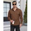 MoFiz Men’s Corduroy Shirts Casual Lightweight Jacket Long Sleeve Button Down Shacket Jackets with Pocket(Brown)