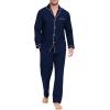 MoFiz Men’s Cotton Pajamas Sets Sleepwear Long Sleeve Button Down Loungewear with Pants Soft Pjs Lounge Set with Pockets(Navy Blue)