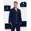 MoFiz Men’s Cotton Pajamas Sets Sleepwear Long Sleeve Button Down Loungewear with Pants Soft Pjs Lounge Set with Pockets(Navy Blue)