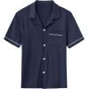 MoFiz Men’s Cotton Pajamas Sets Sleepwear Short Sleeve Button Down Shirt and Pants Loungewear Soft Pjs Lounge Set(Navy Blue)