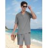 MoFiz Men’s Linen Sets 2 Pieces Summer Vacation Party Beach Outfits Short Sleeve Button Down Shirts and Pants Set(A-light Grey)