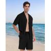 MoFiz Men’s Linen Sets 2 Pieces Summer Vacation Party Beach Outfits Short Sleeve Button Down Shirts and Pants Set(B-black)
