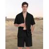 MoFiz Men’s Linen Sets 2 Pieces Summer Vacation Party Beach Outfits Short Sleeve Button Down Shirts and Pants Set(B-black)