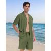 MoFiz Men’s Linen Sets 2 Pieces Summer Vacation Party Beach Outfits Short Sleeve Button Down Shirts and Pants Set(B-green)