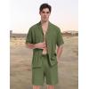 MoFiz Men’s Linen Sets 2 Pieces Summer Vacation Party Beach Outfits Short Sleeve Button Down Shirts and Pants Set(B-green)