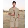MoFiz Men’s Linen Sets 2 Pieces Summer Vacation Party Beach Outfits Short Sleeve Button Down Shirts and Pants Set(B-khaki)